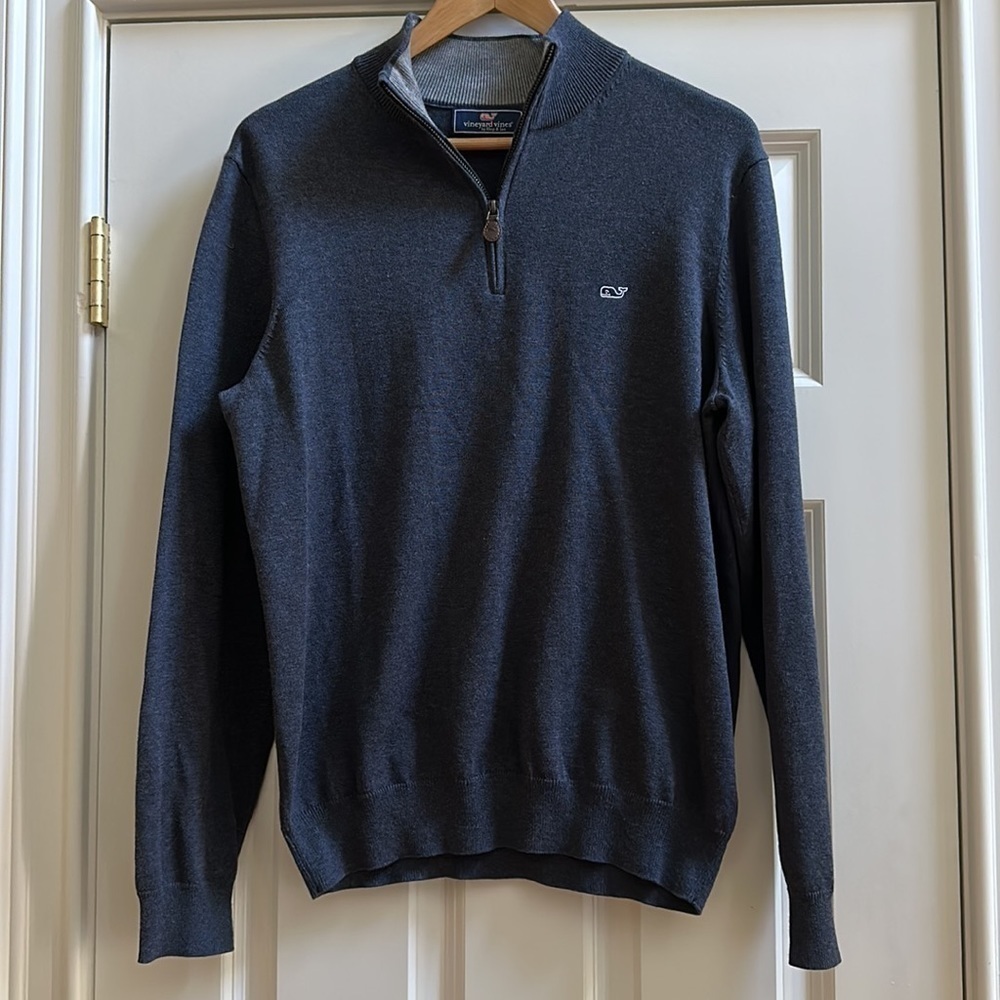 Vineyard Vines Grey Cotton 1/4 Zip Sweater Small